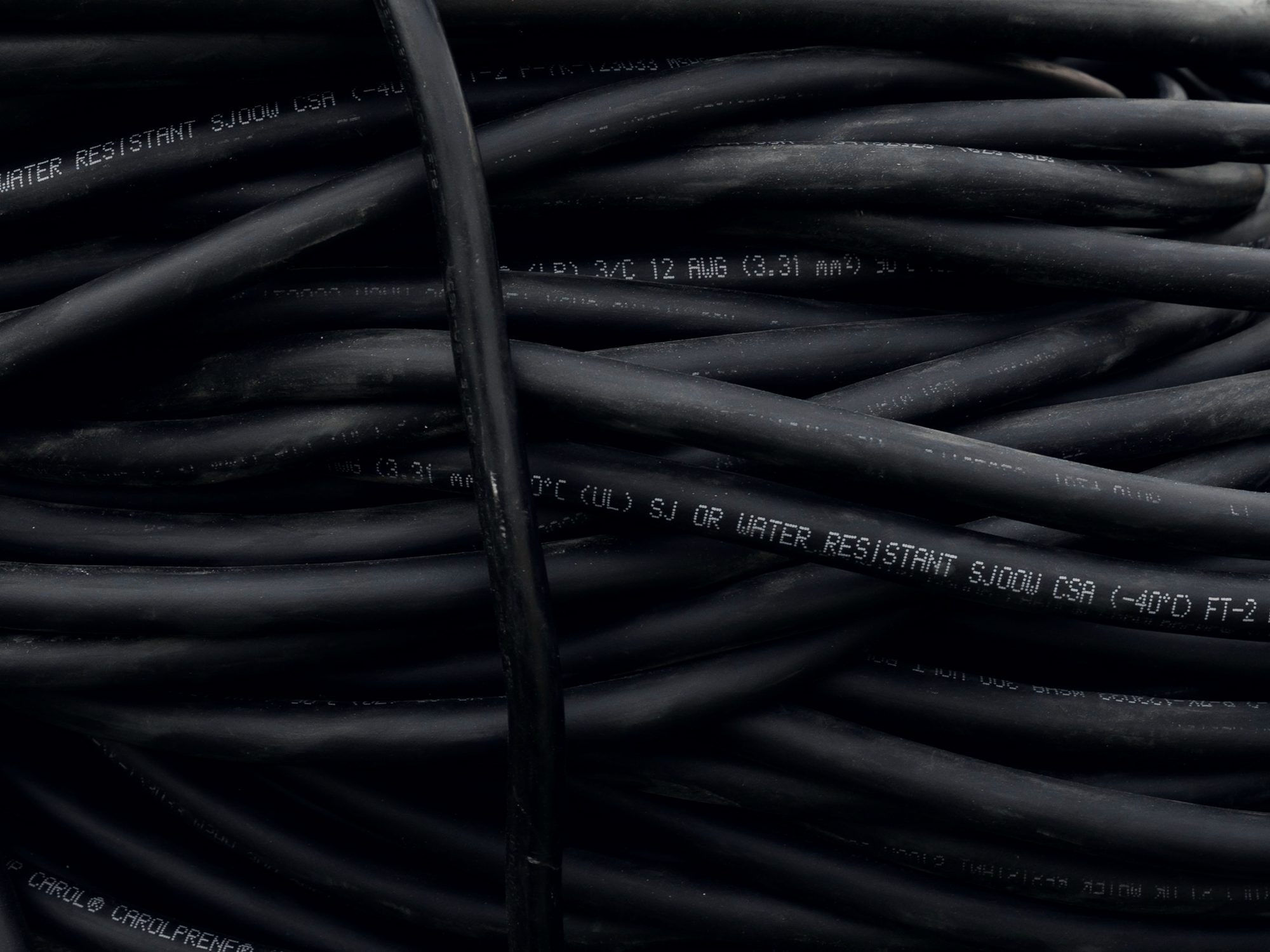 Bundled black power cables