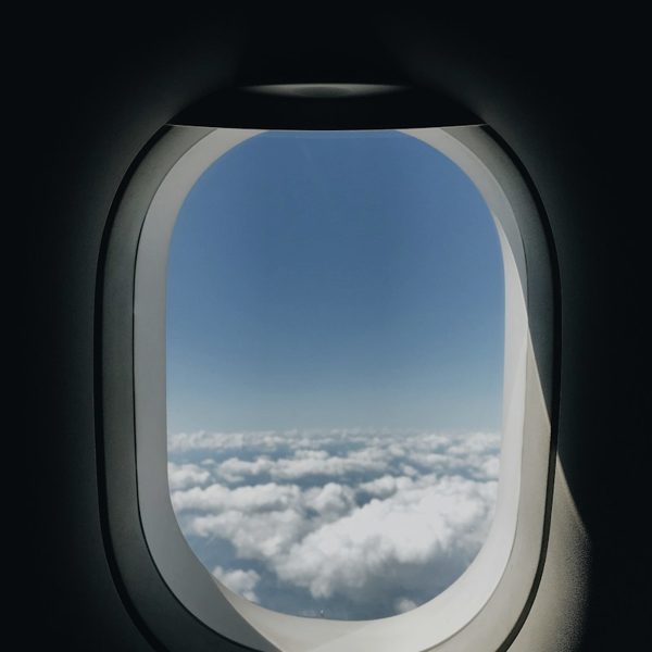 Clouds seen through an airplane window