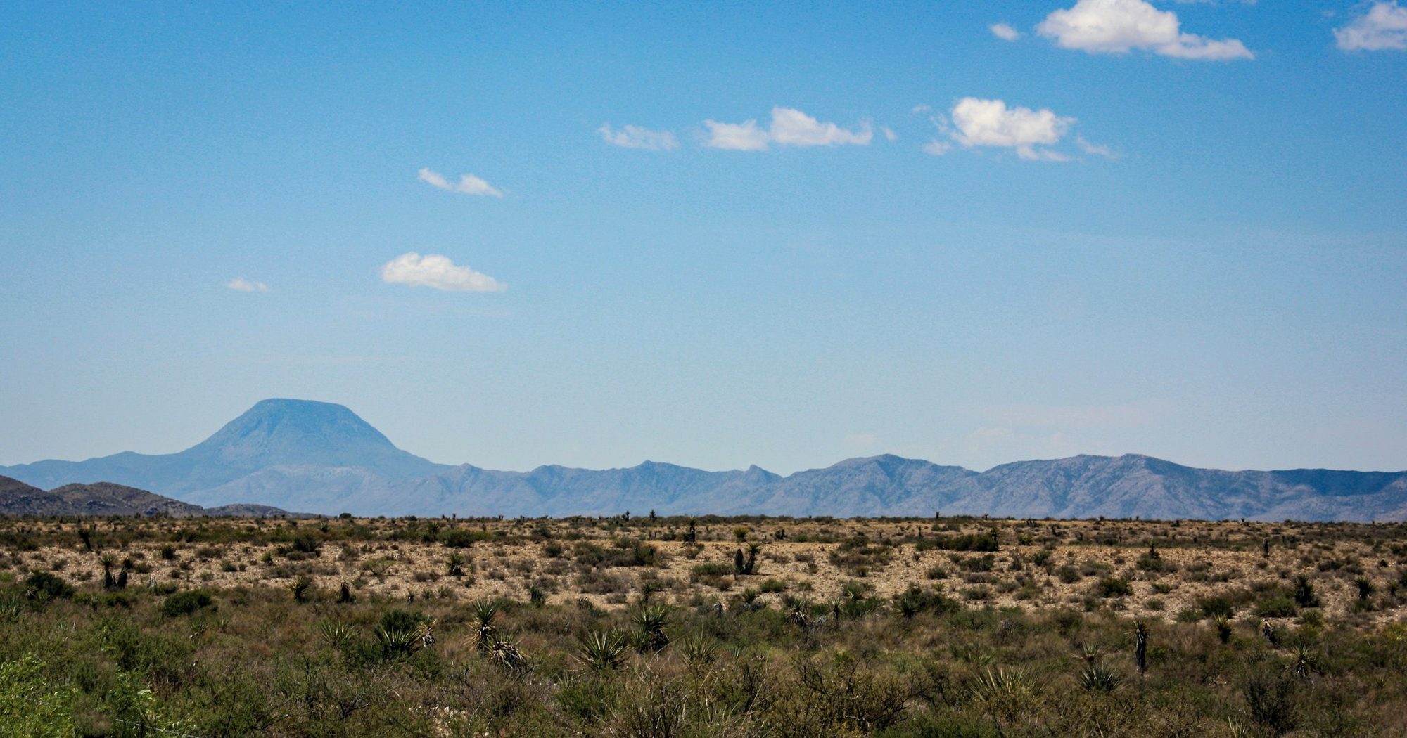 Open desert under a blue sky